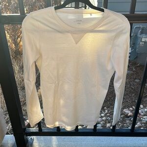Cream Fitted Crew Neck Long Sleeve Tee